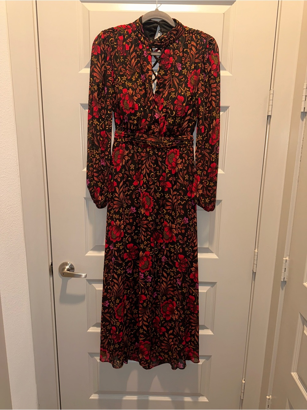 Guess Floral Maxi Dress in Black and Red